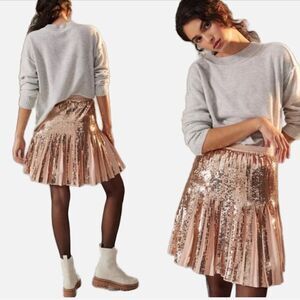 Anthropologie NWT Rose Gold Sequined Mini Skirt